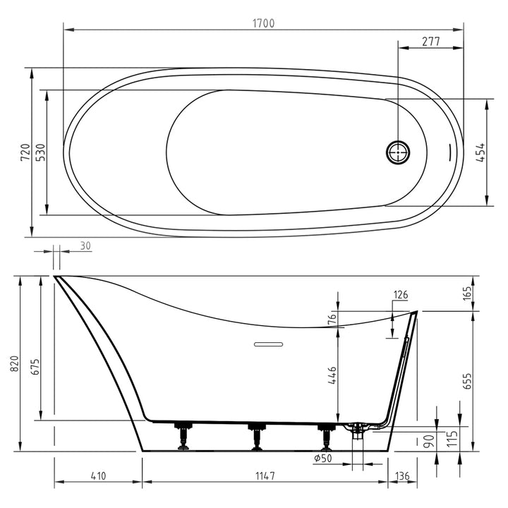 Trinity Freestanding Modern Slipper Bath 1700 x 720mm