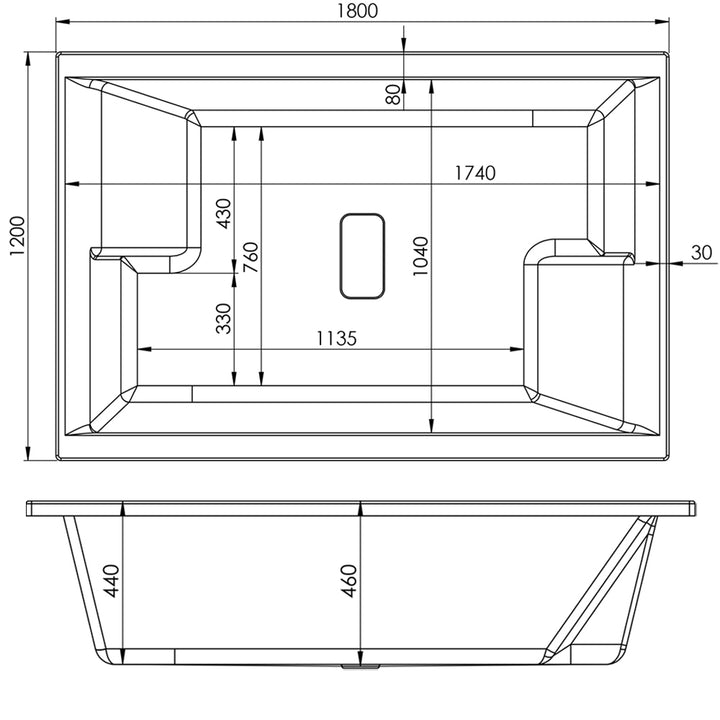 2 Person 1800mm Modern Double Ended Bath Extra Large