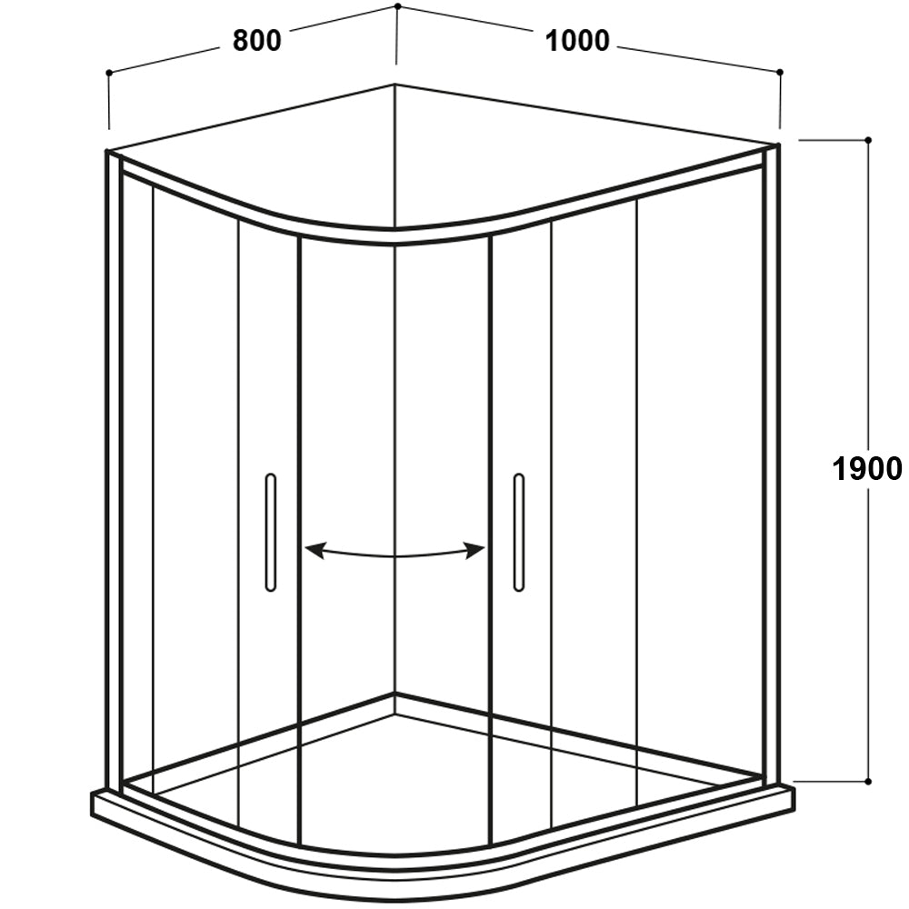 800 x 1000mm 2 Door Offset Quadrant Enclosure 6mm - Black