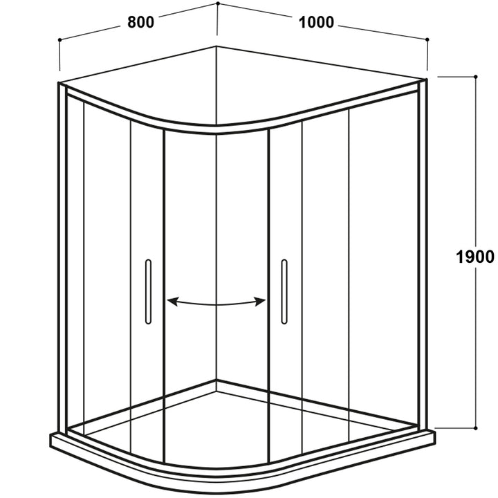 800 x 1000mm 2 Door Offset Quadrant Enclosure 6mm - Black
