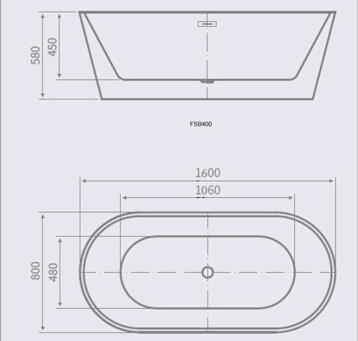 Freestanding Modern Double Ended Thin Edge Bath 1600 x 800 mm - Lugano by Synergy