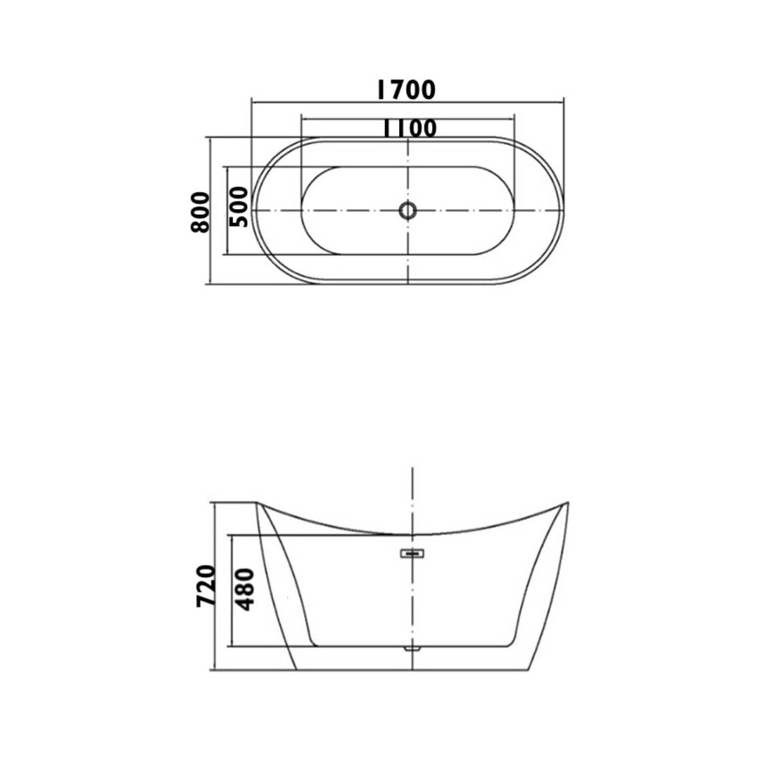 Loco Freestanding Bath 1700 x 800 x 720mm with Air Jets