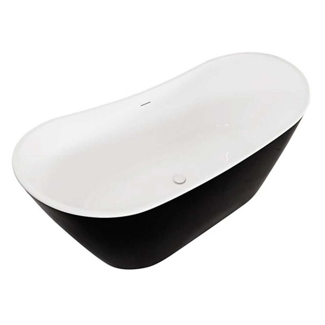 Voda Design Loco 1500mm Freestanding Bath - Black White Waste Slim Overflow