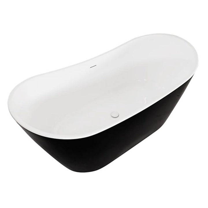 Voda Design Loco 1500mm Freestanding Bath - Black White Waste Slim Overflow