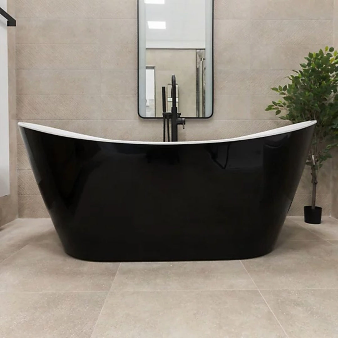 Voda Design Loco 1500mm Freestanding Bath - Black White Waste Slim Overflow
