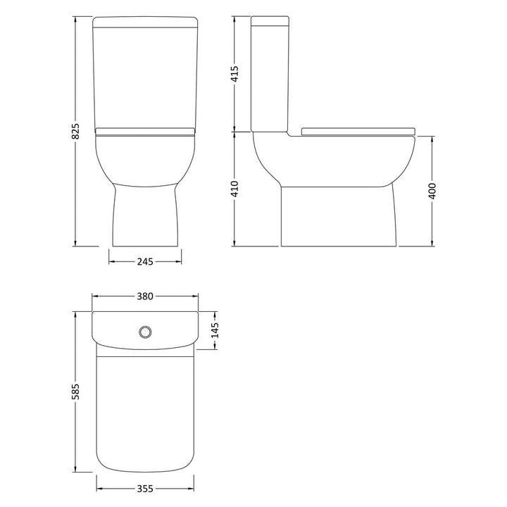 Compact Close Coupled Semi Flush to Wall Toilet, Cistern & Seat - TOILETSET12