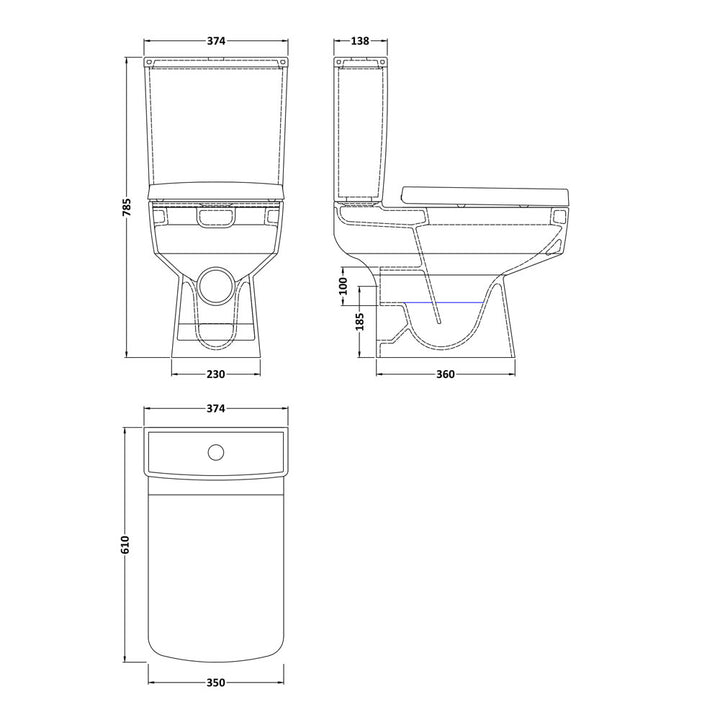Compact Close Coupled Toilet & Cistern (Seat Sold Separately) - TOILETSET1