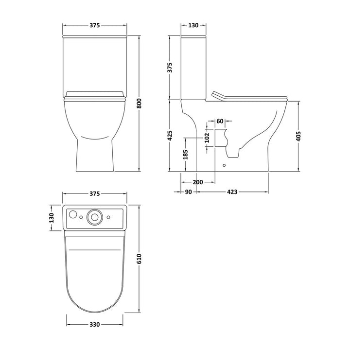 Compact Rimless Close Coupled Pan, Cistern & Soft Close Seat - TOILETSET5