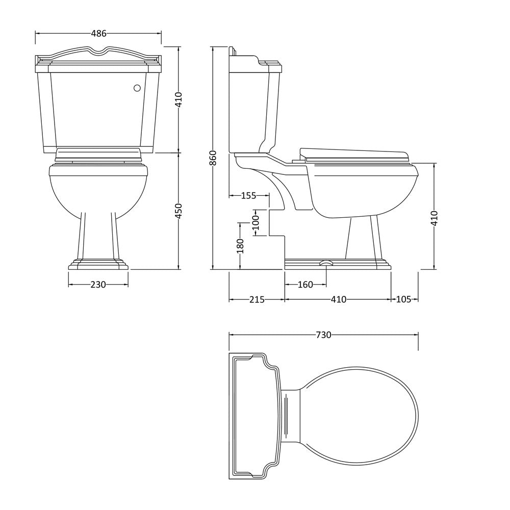 Traditional Close Coupled Pan Cistern & Soft Close Seat - Chrome Lever - TRADTOILET2
