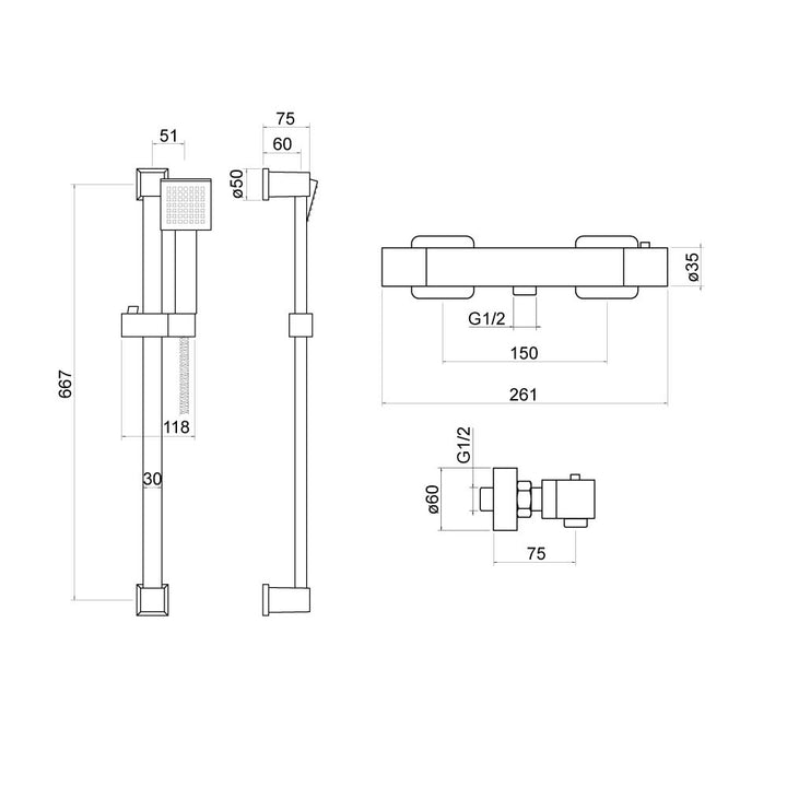 Dee Square Exposed Bar Valve Shower Set - By Voda Design