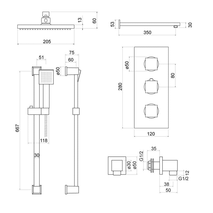 Adda Concealed Thermostatic Shower Set - By Voda Design