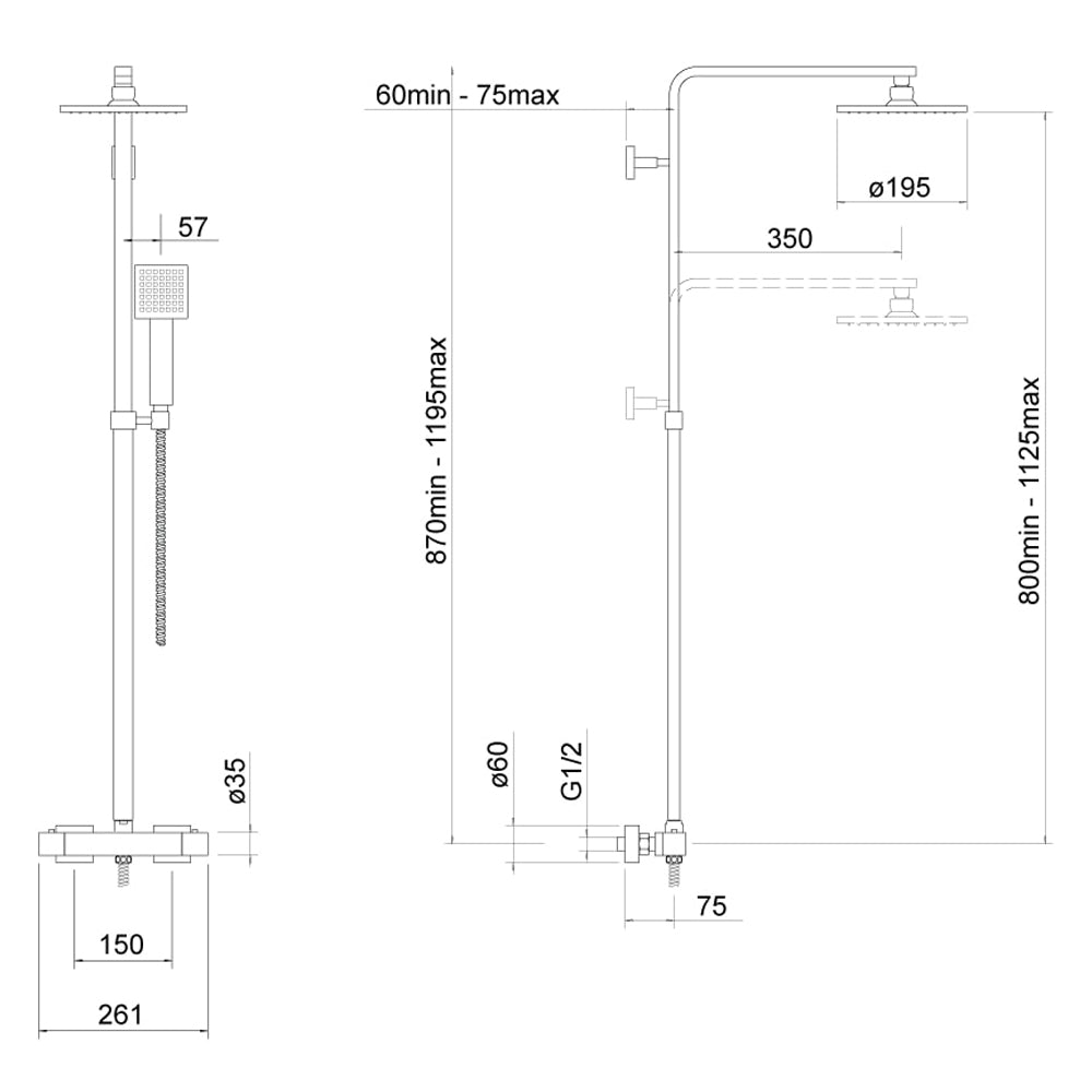 Square Exposed Thermostatic Shower Valve Including Handset & Hose