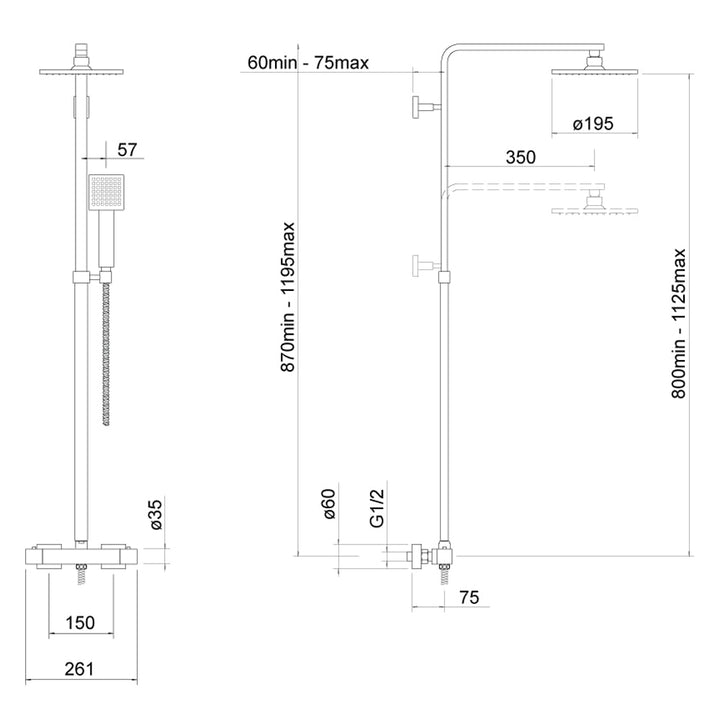 Square Exposed Thermostatic Shower Valve Including Handset & Hose