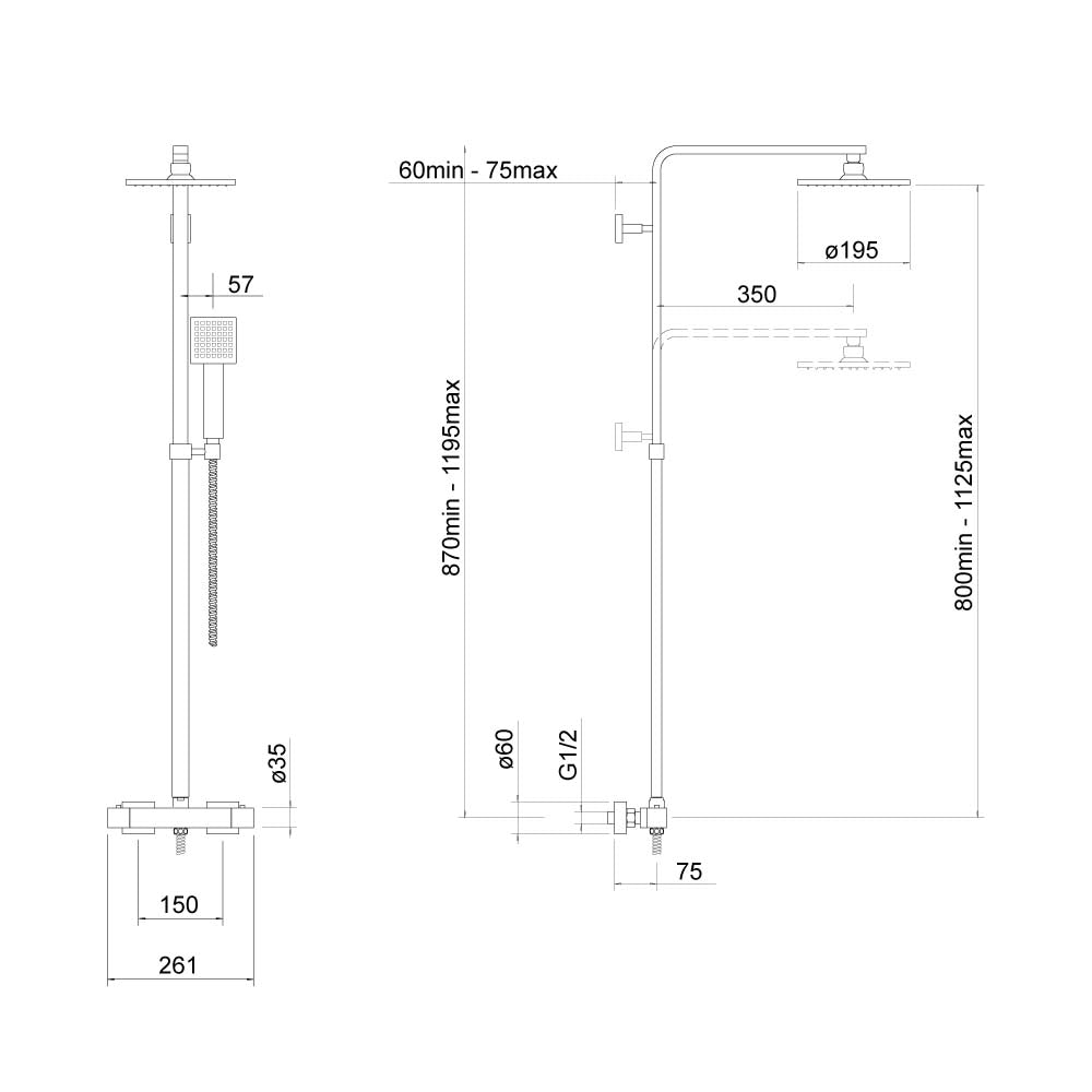 Severn Square Exposed Adjustable Thermostatic Shower - By Voda Design