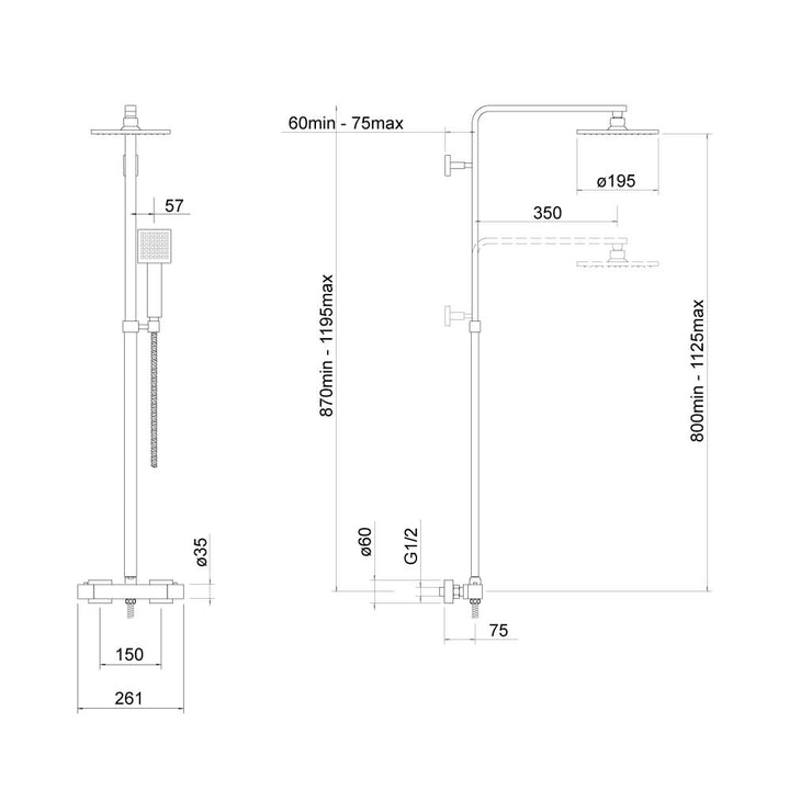 Severn Square Exposed Adjustable Thermostatic Shower - By Voda Design