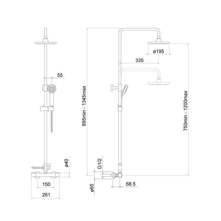 Medina Round Exposed Adjustable Thermostatic Shower Set - By Voda Design