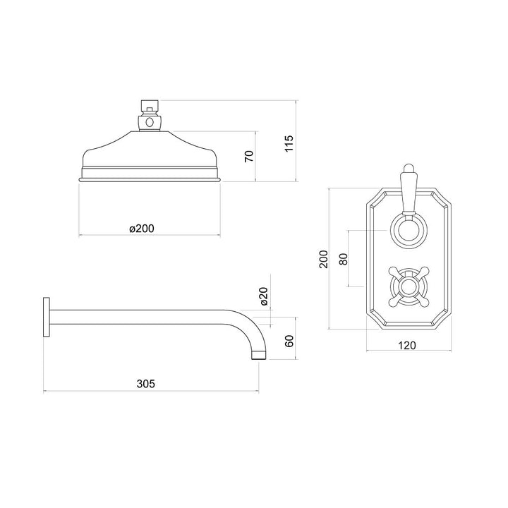 Lagan Traditional Concealed Thermostatic Shower Set - By Voda Design