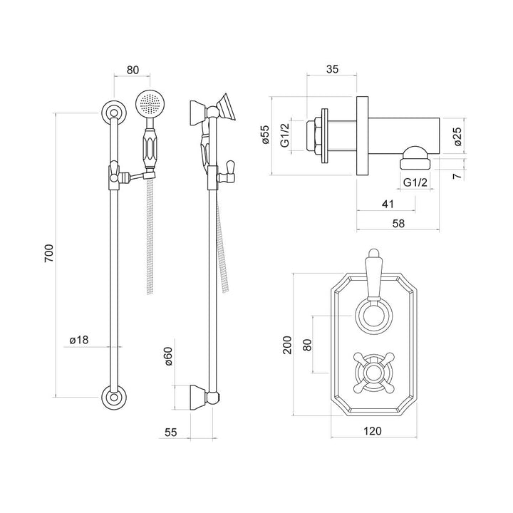 Trisen Sterma Traditional Concealed Thermostatic Shower Set