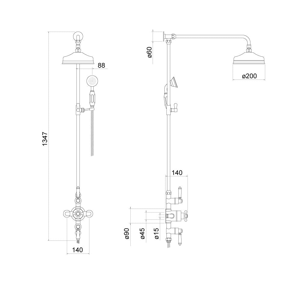Witham Traditional Exposed Thermostatic Shower Set - By Voda Design