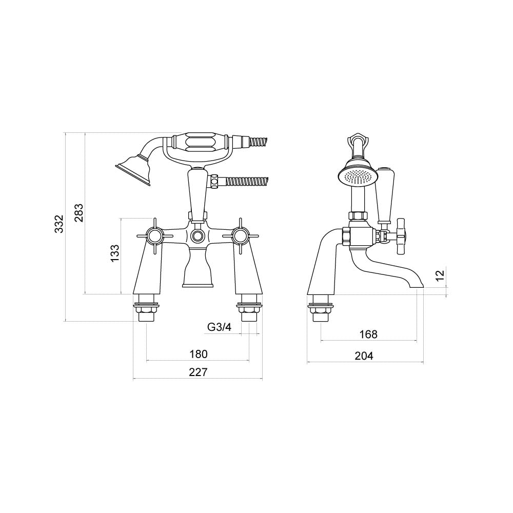 Brook Bath Shower Mixer with Shower Kit - By Voda Design