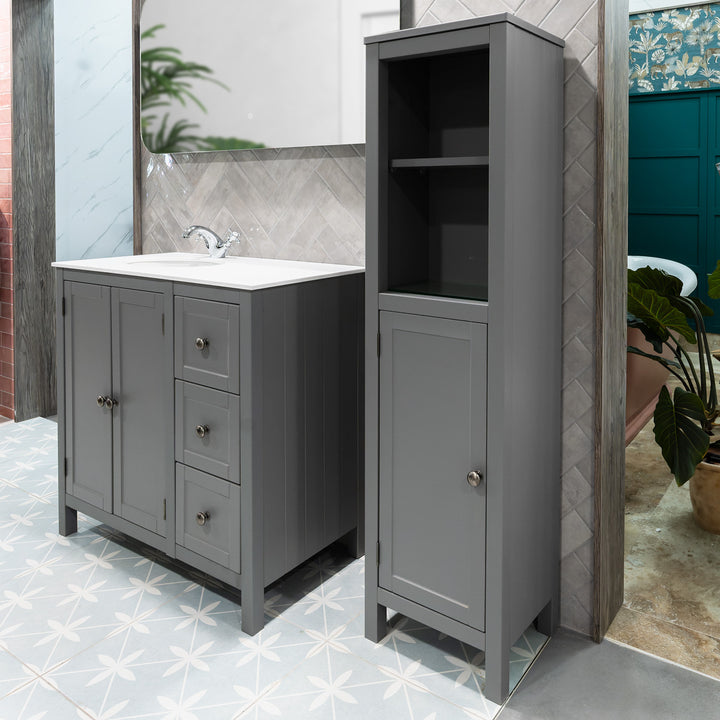 Traditional Vanity Unit, Tap & Tall Boy Pack - Grey - VODASUITE28