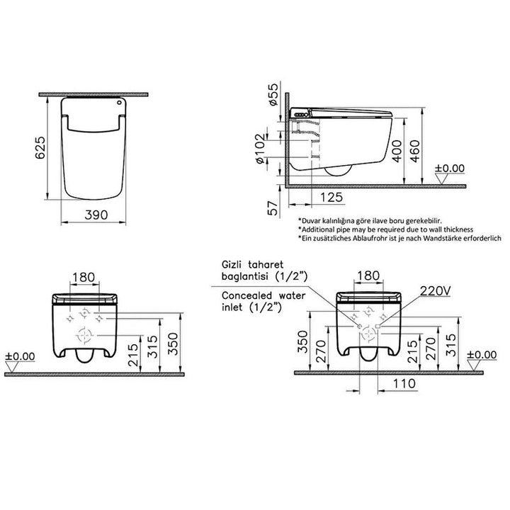 V-Care Prime Wall-Hung WC Rimless Smart Toilet - 7231B403-6216