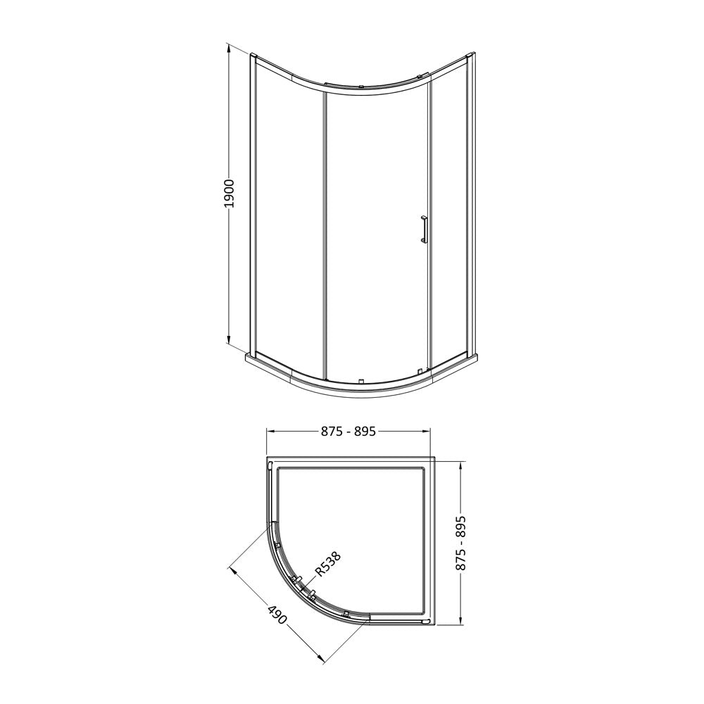1900mm x 900mm Single Entry Quadrant - Chrome - V-SING9E1-6