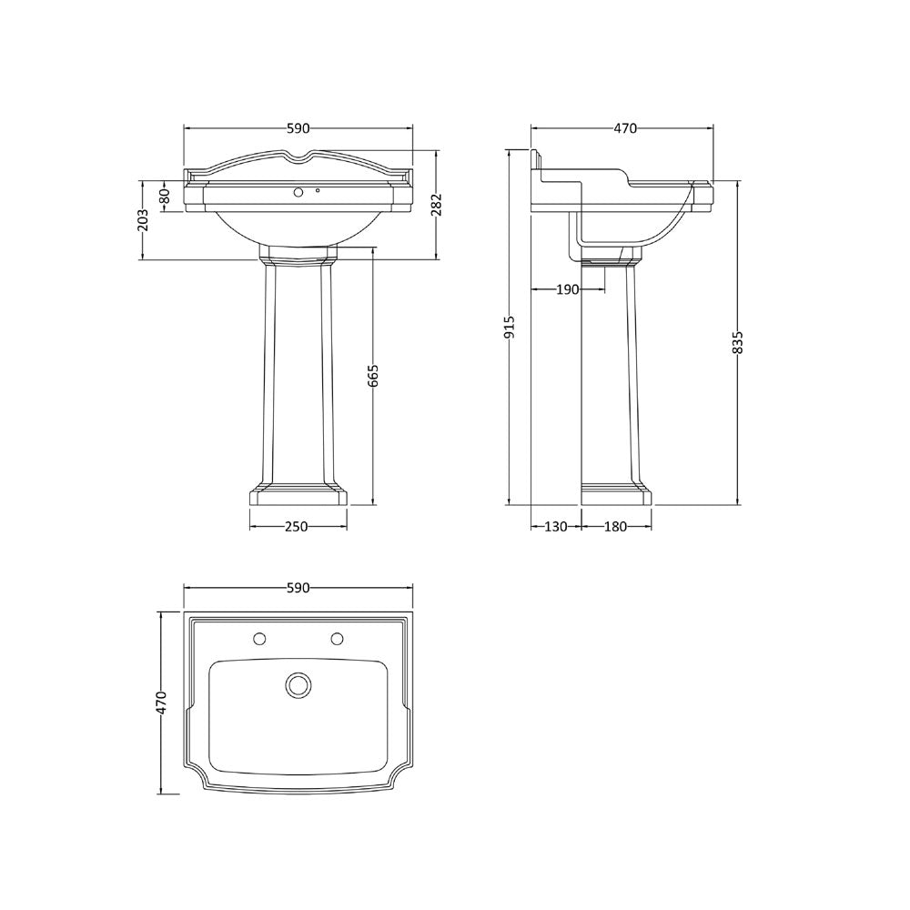 590mm Basin & Pedestal (2 Tap Hole) - VBAS011