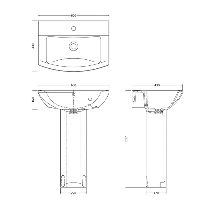 600mm Basin & Pedestal - VBAS018