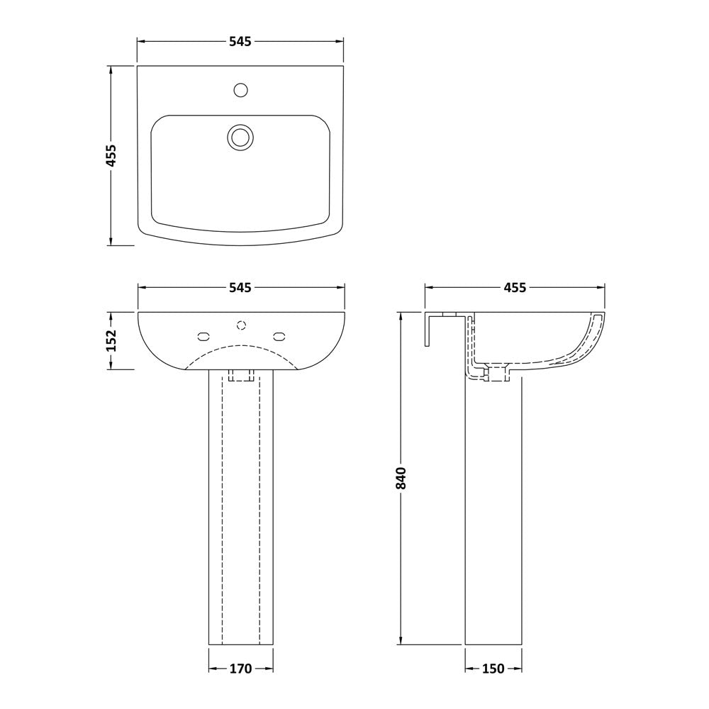 545mm Basin & Pedestal - VBAS020