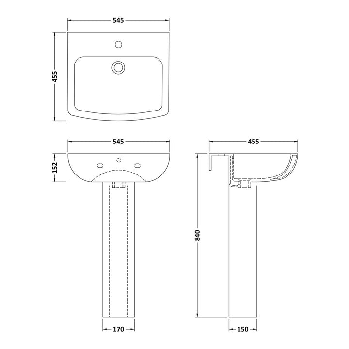 545mm Basin & Pedestal - VBAS020