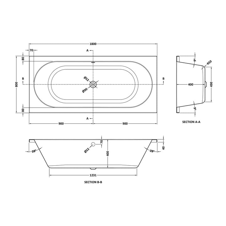 Eternalite Round Double Ended Bath 1800 x 800mm - VBATH017