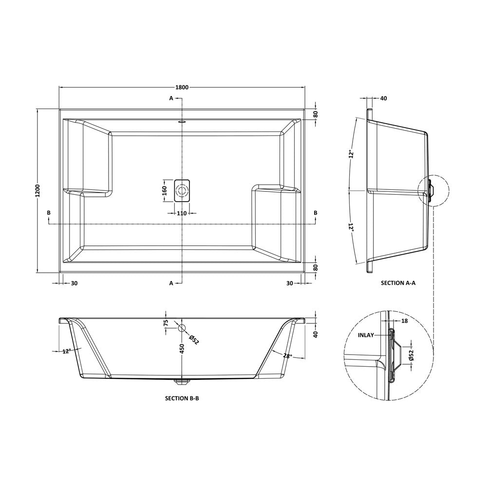 Double Ended Inset Spa Bath - VBATH020