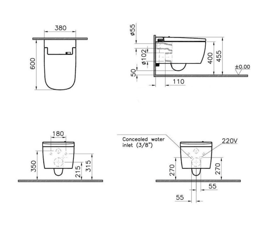 Vitra V-Care Rimless Wall Hung Smart Pan including Seat