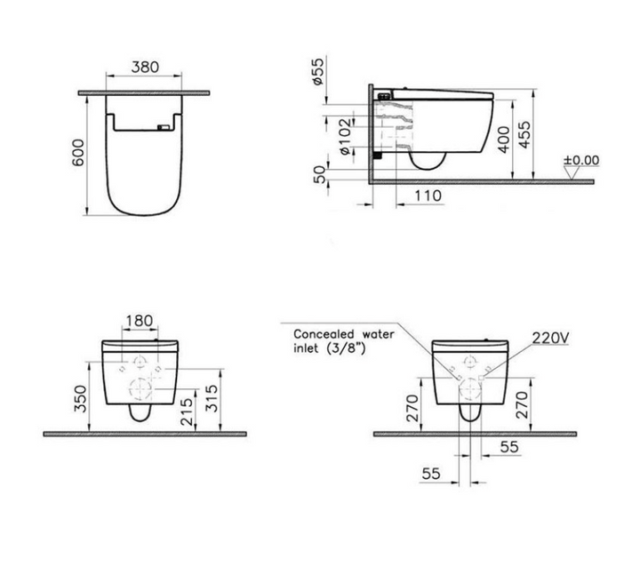 Vitra V-Care Rimless Wall Hung Smart Pan including Seat