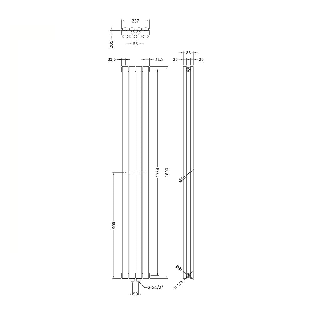 Compact Designer Radiator - 1800 x 236mm - White - VHEA004