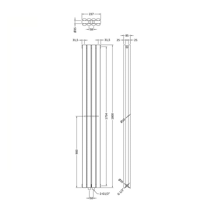Compact Designer Radiator - 1800 x 236mm - White - VHEA004