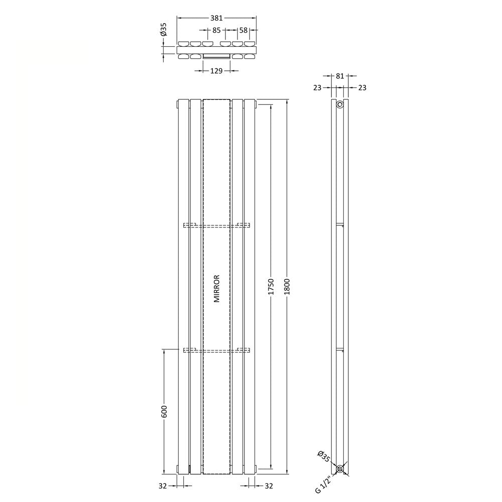 Double Panel Designer Radiator - 1800 x 381mm - Anthracite - VHEA008