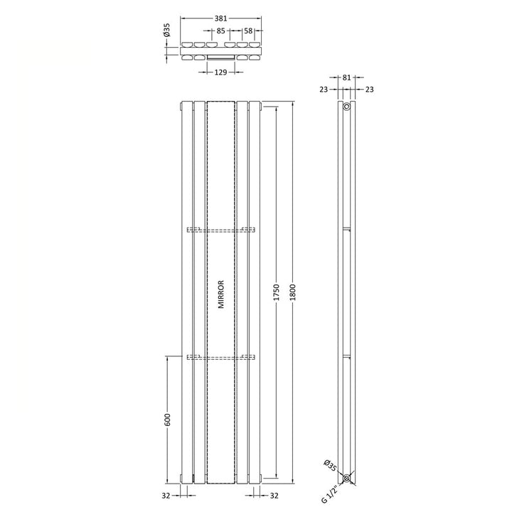 Double Panel Designer Radiator - 1800 x 381mm - Anthracite - VHEA008