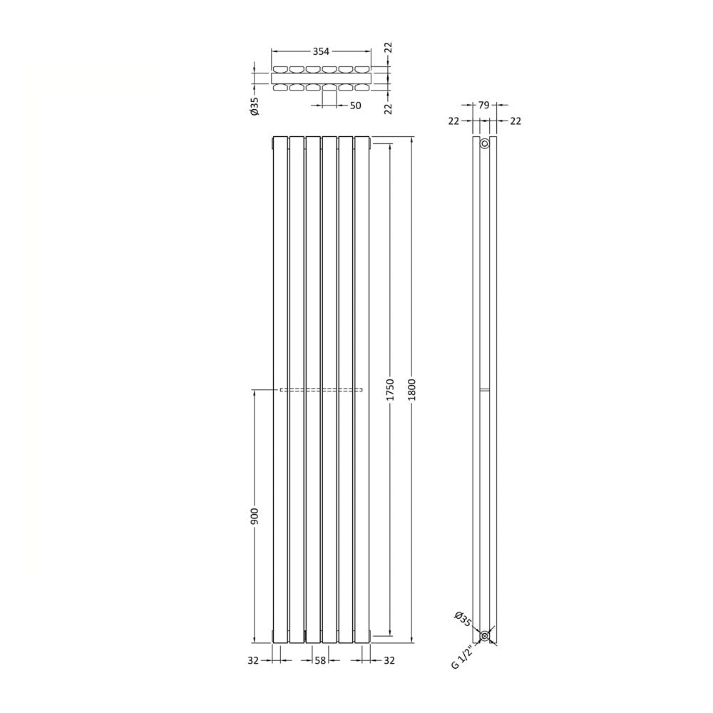 Double Panel Designer Radiator - 1800 x 354mm - White - VHEA006