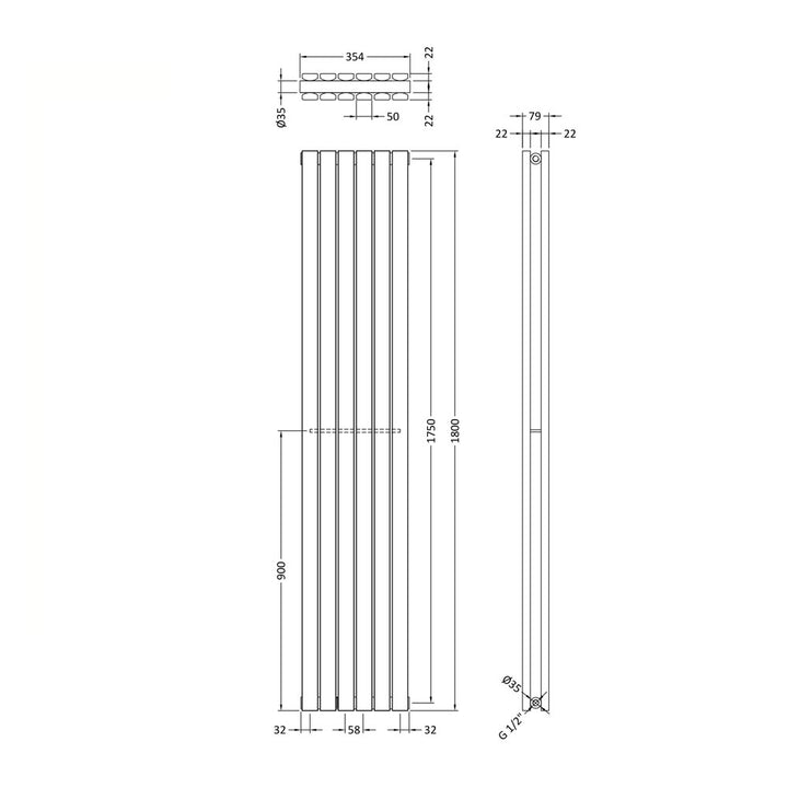 Double Panel Designer Radiator - 1800 x 354mm - White - VHEA006