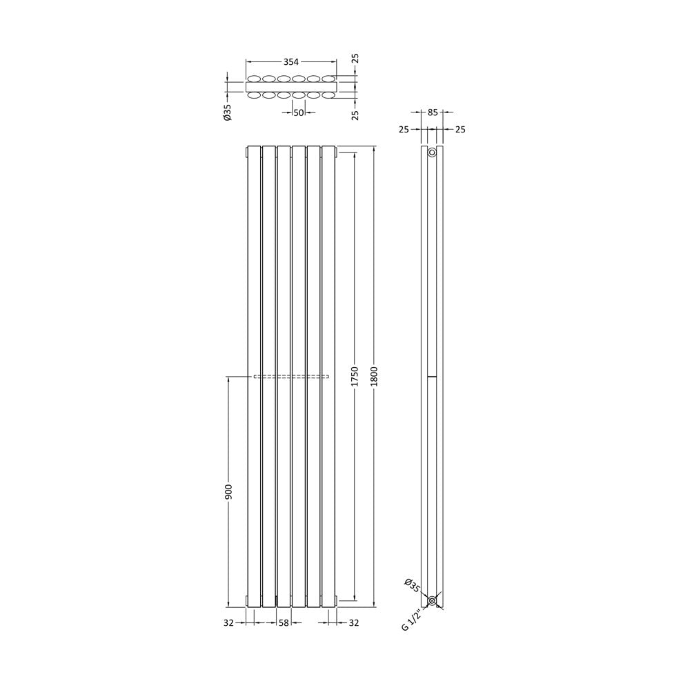 Double Panel Designer Radiator - 1800 x 354mm - White - VHEA012