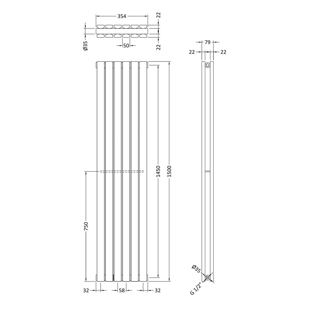 Double Panel Designer Radiator - 1500 x 354mm - White - VHEA035