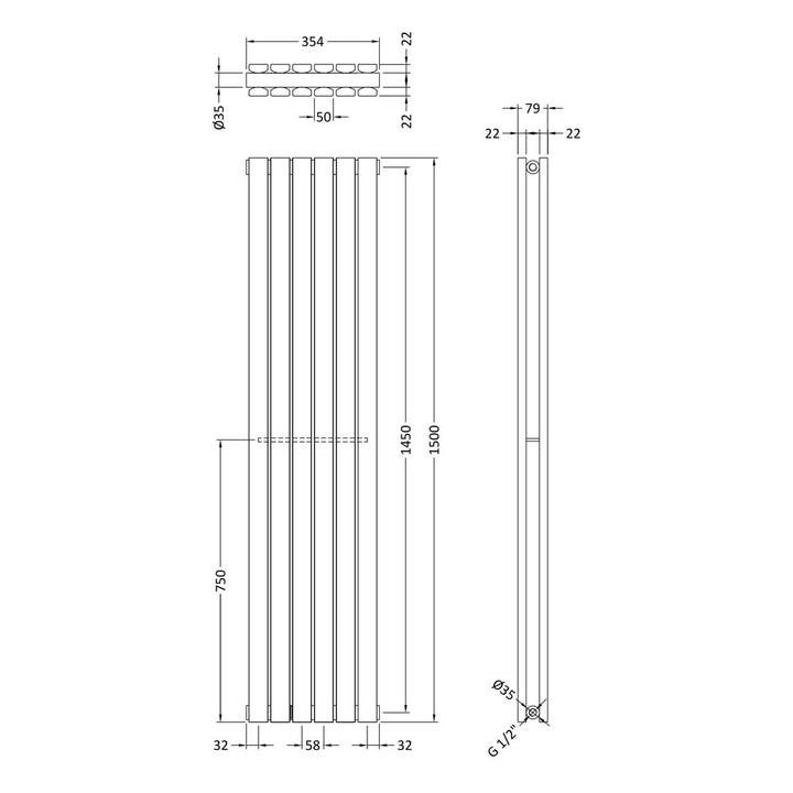 Double Panel Designer Radiator - 1500 x 354mm - White - VHEA035