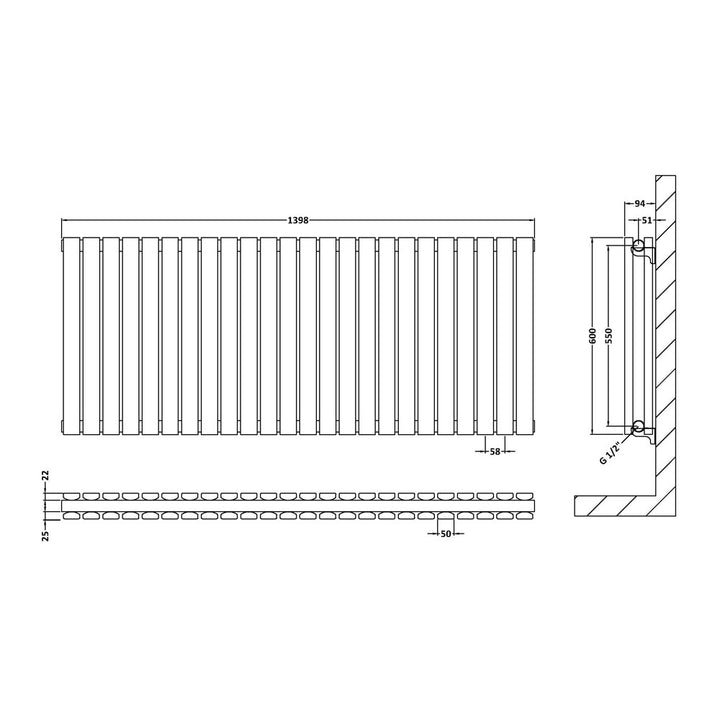 Horizontal Double Panel Radiator 600 x 1398 - Satin White - VHEA040