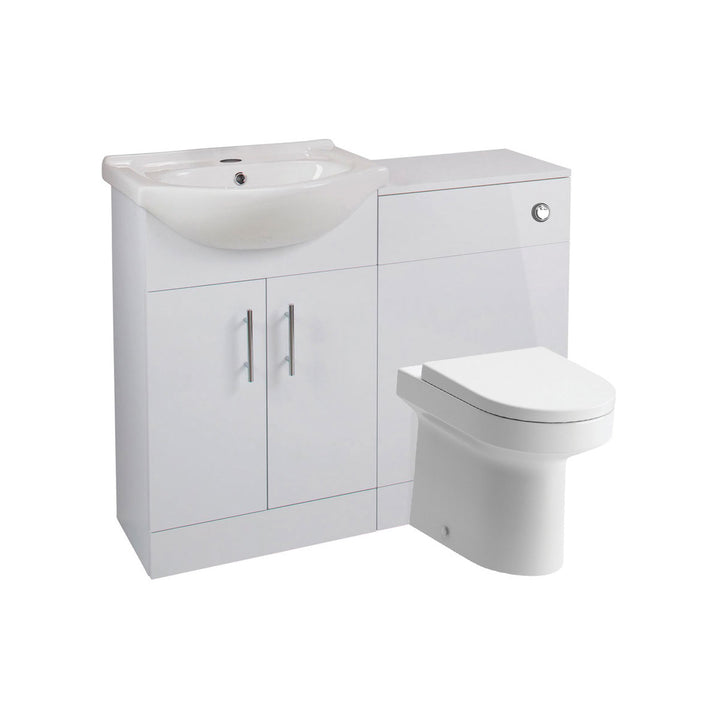 Earnsdale 650mm Basin Unit, WC Unit & BTW Toilet Pack - White Gloss