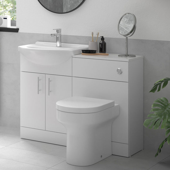 Earnsdale 560mm Basin Unit, WC Unit & BTW Toilet Pack - White Gloss