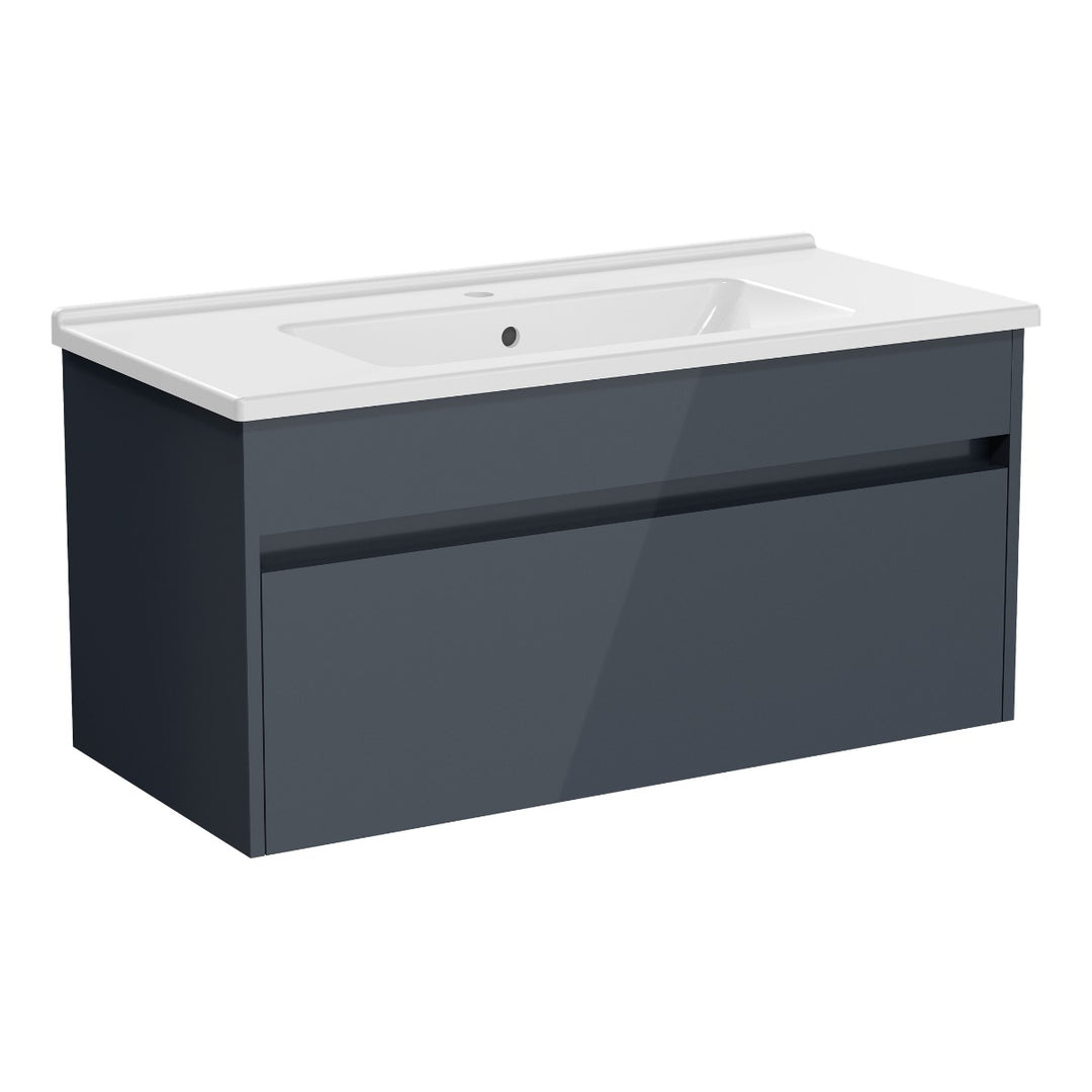 VitrA S50+ 100 cm 1 Drawer Unit & Washbasin Anthracite High Gloss