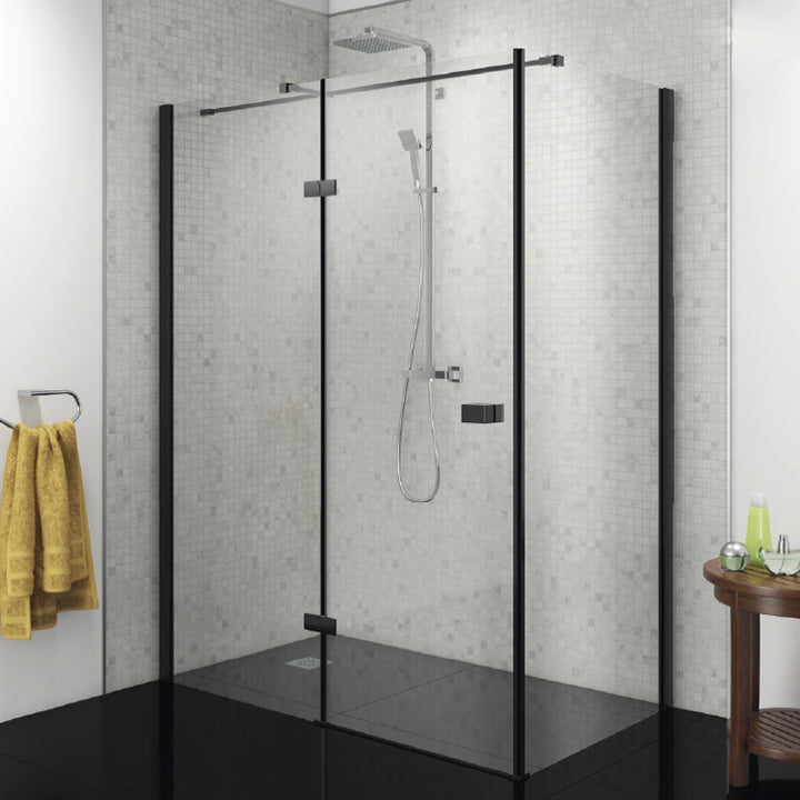 Black Left Hand Hinged Shower Enclosure 1200mm - Kaso 8 Star by Voda Design (8mm Thick) - Door Only