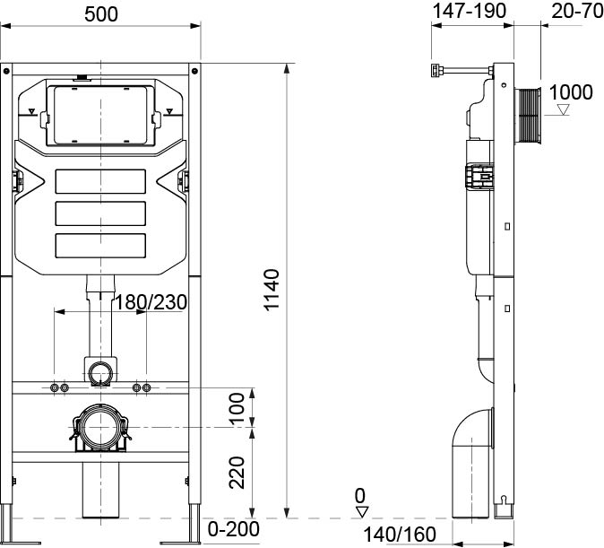 RAK Ceramics Front Flush WC Frame with Concealed Cistern 82cm
